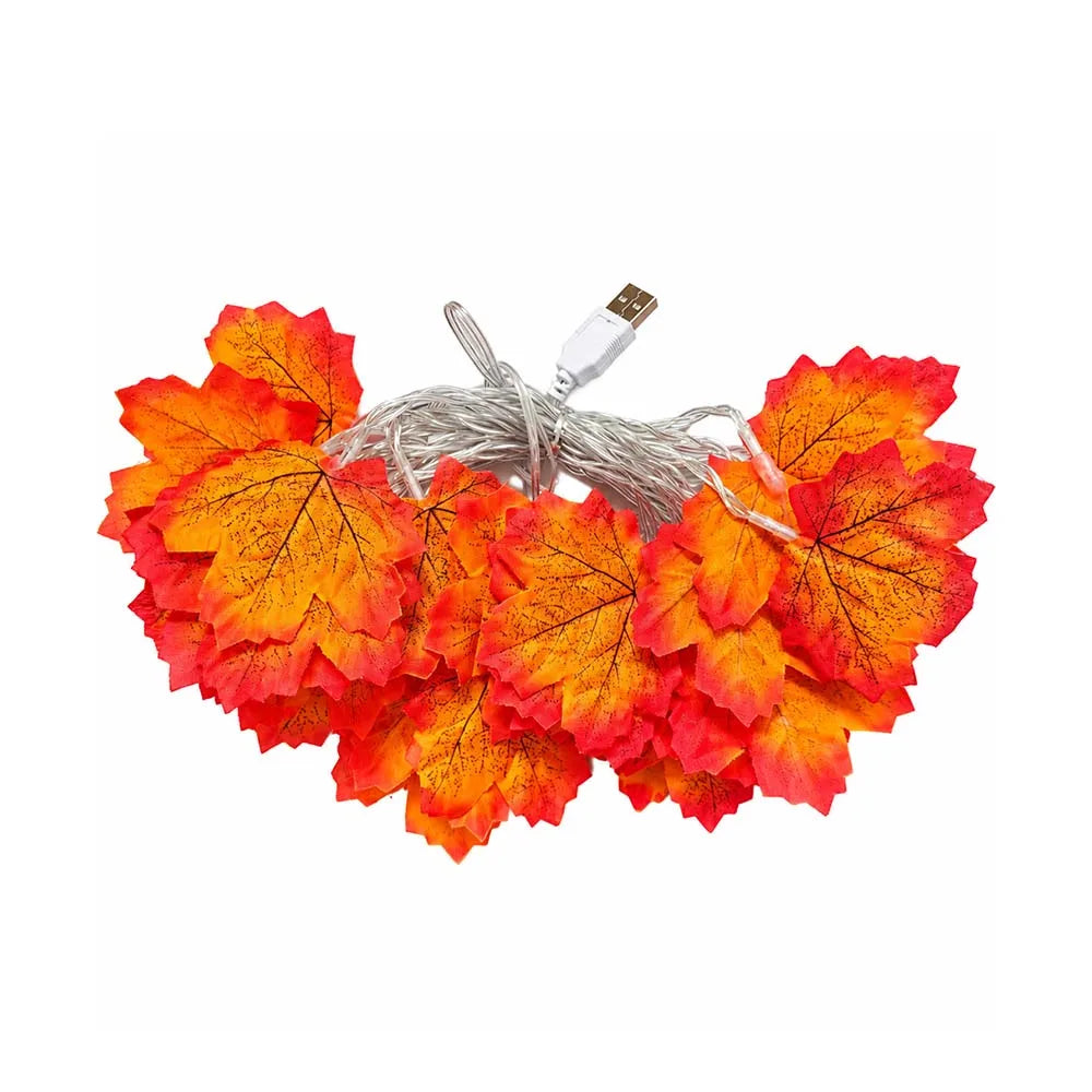 Maple Leaf LED Garland Lights – USB-powered version: coiled garland with a USB plug