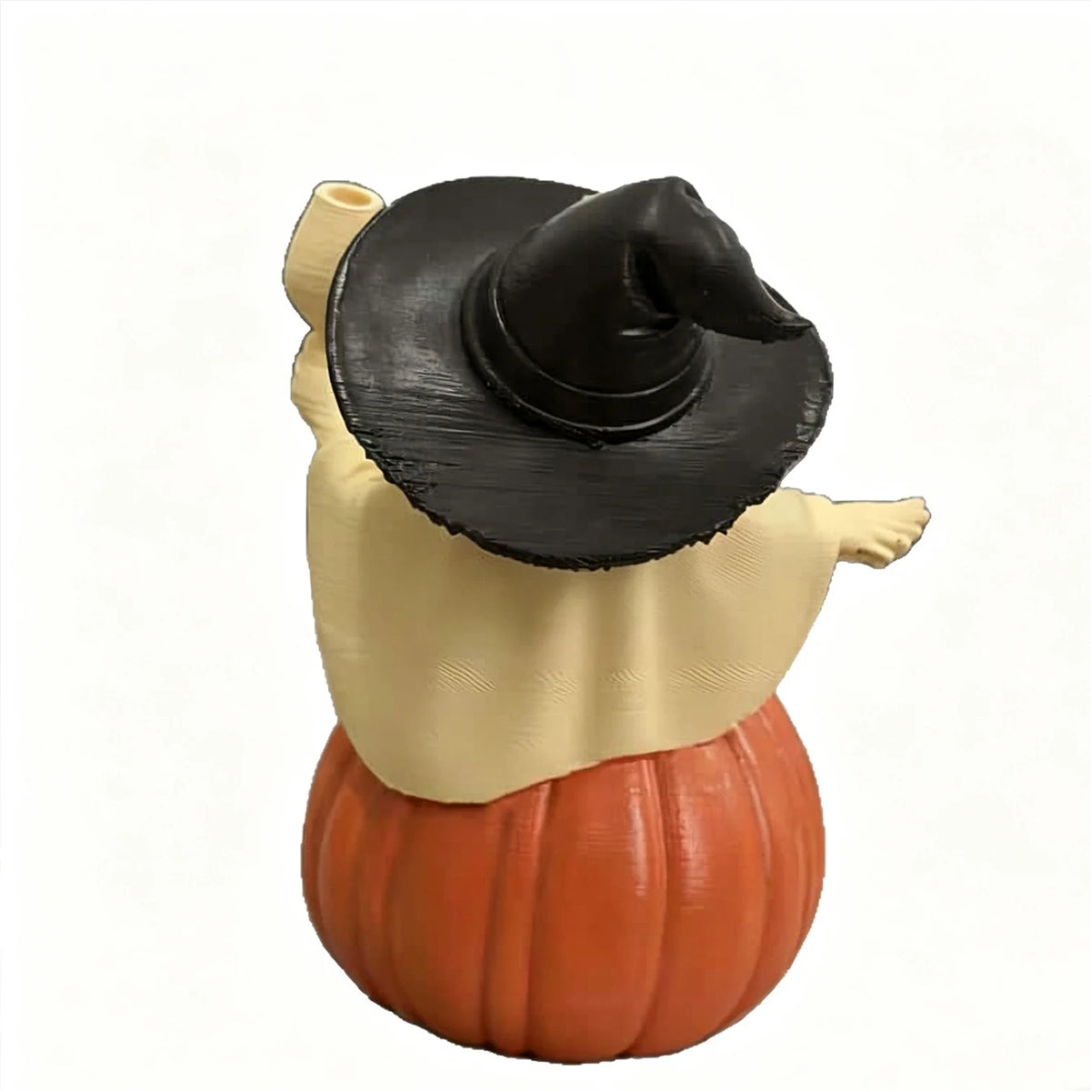 Halloween Ghost Figurine – back view showing the witch hat and the pumpkin seat