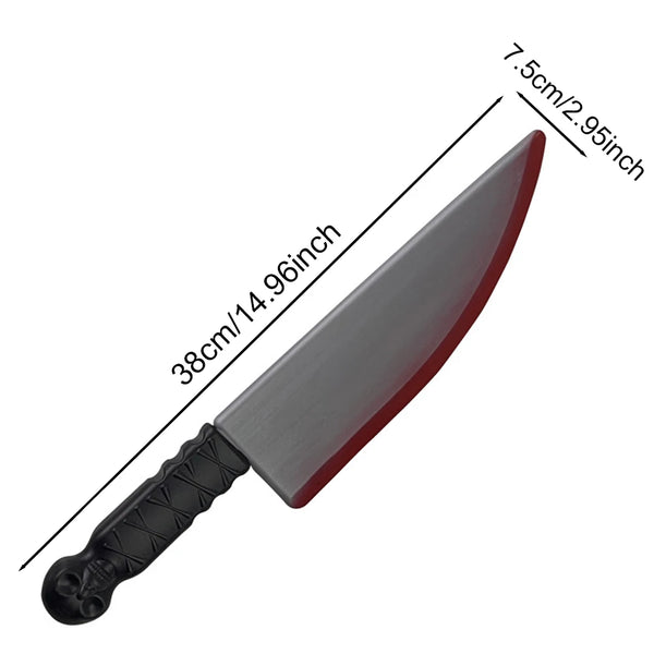 Bloody Knife Prop – Butcher Knife, 15 × 3 in (38 × 7.5 cm), red edge and wrapped-look grip