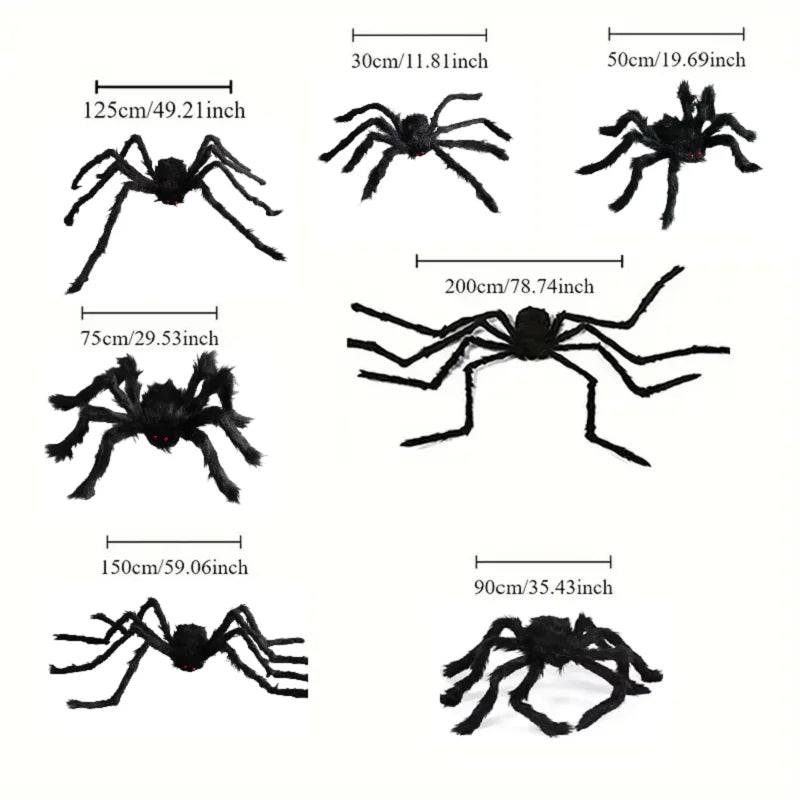 Giant Plush Halloween Spider – size chart from 30 cm (11.81 in) to 200 cm (78.74 in) across