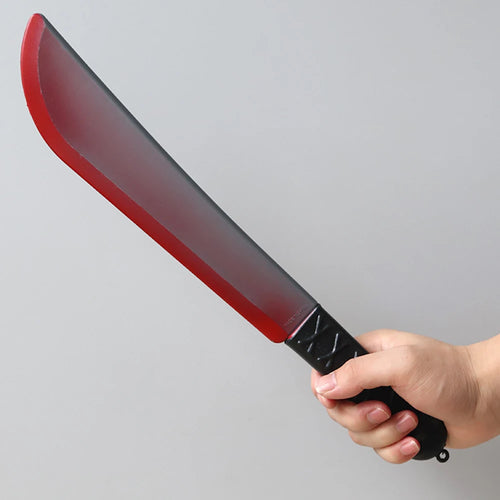 Bloody Knife Prop – plastic machete with a blood-red edge, held in a hand