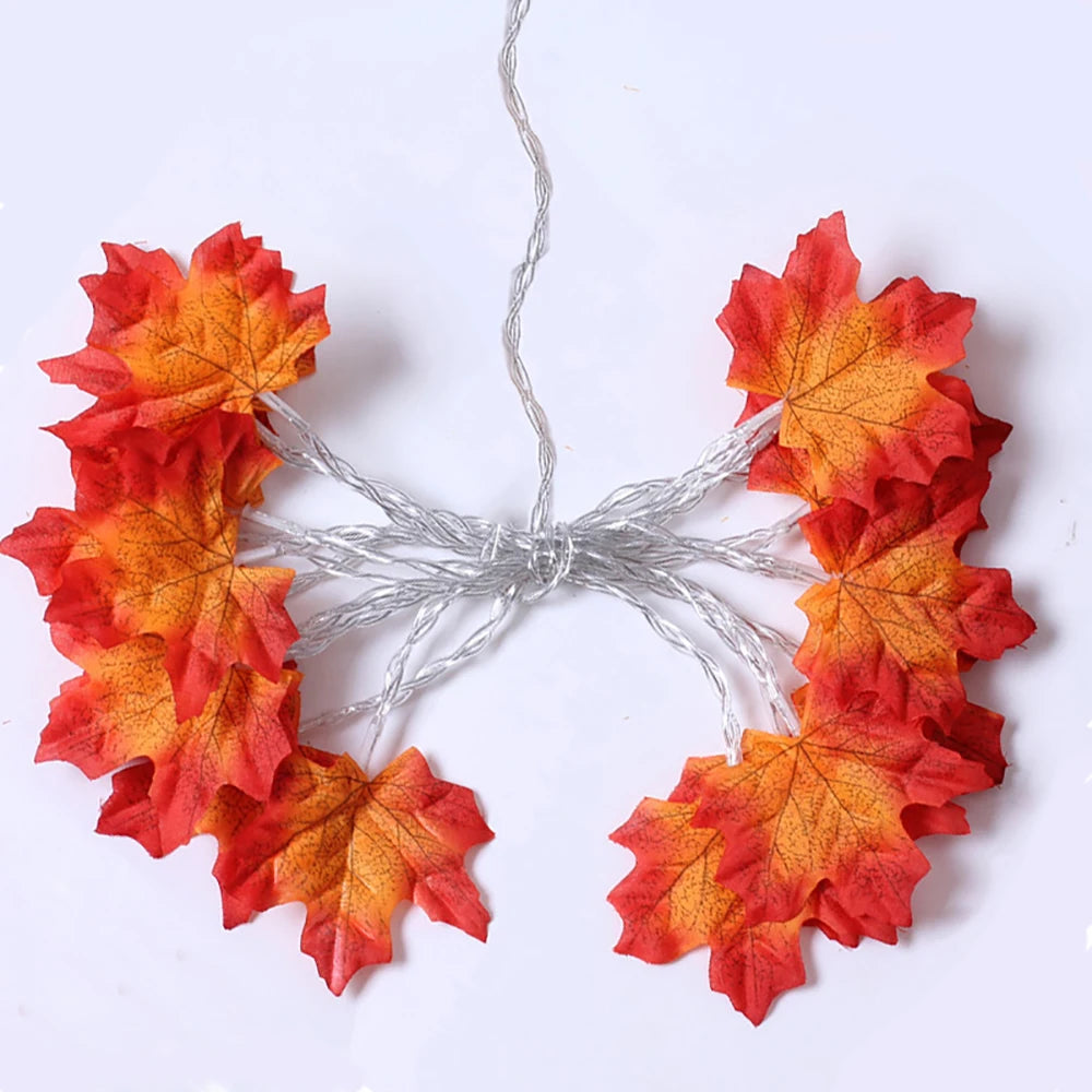 Maple Leaf LED Garland Lights – unlit garland showing the clear wire and artificial maple leaves
