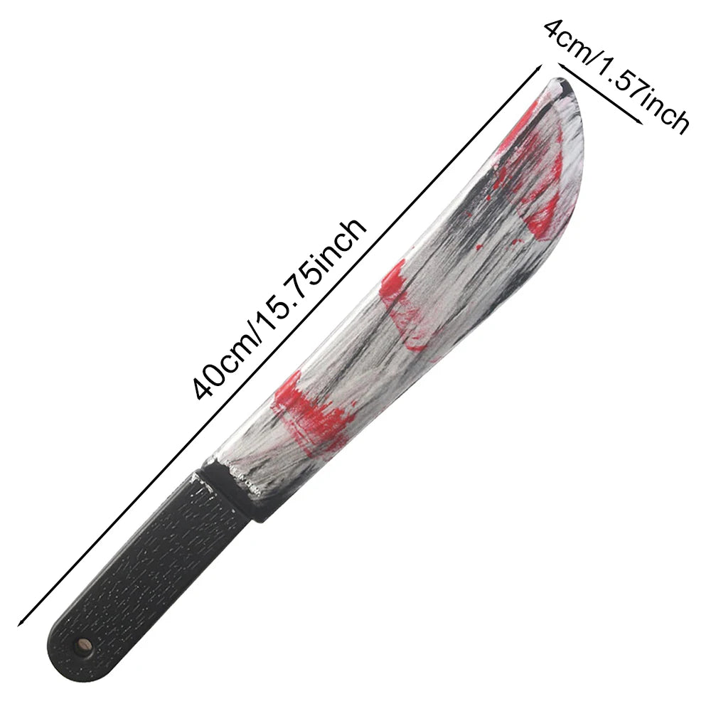 Bloody Knife Prop – Splatter Machete, 15.7 × 1.6 in (40 × 4 cm), blood-splatter blade and plain black grip