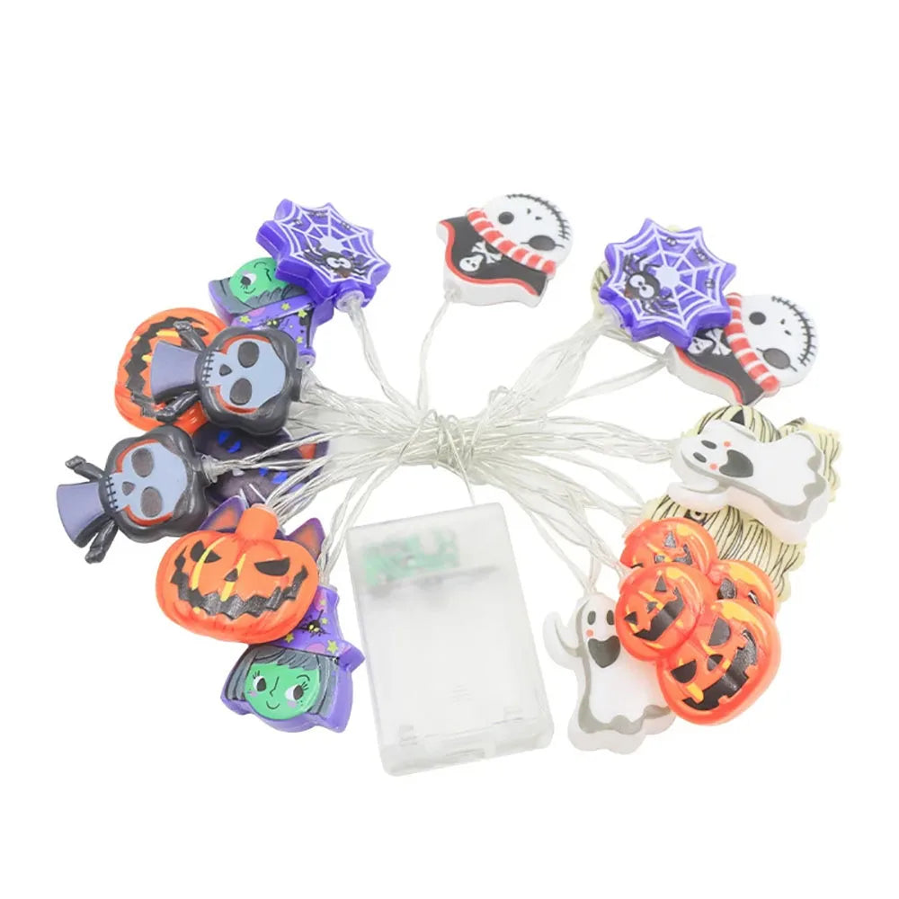 Halloween String Lights – mixed charms unlit, with the clear battery box