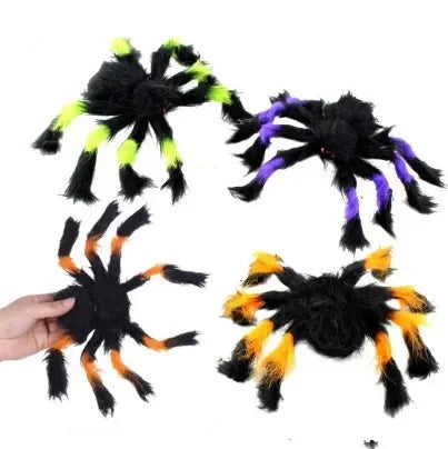 Giant Plush Halloween Spider – colorful spiders with green, purple and orange legs