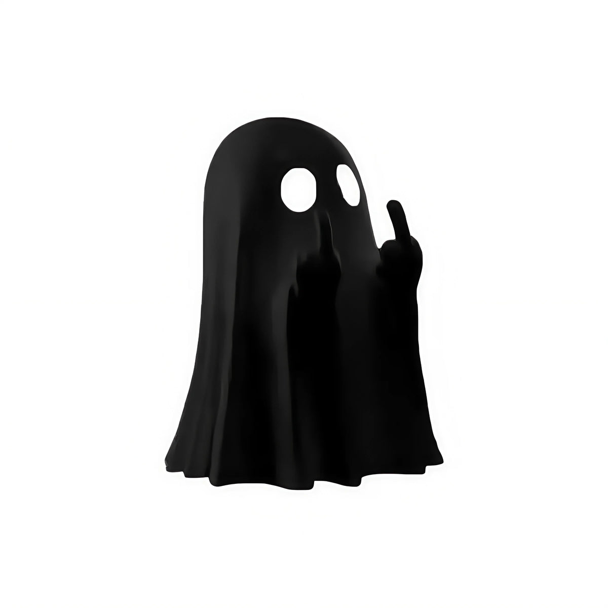 Middle Finger Ghost Figurine – black ghost raising two middle fingers