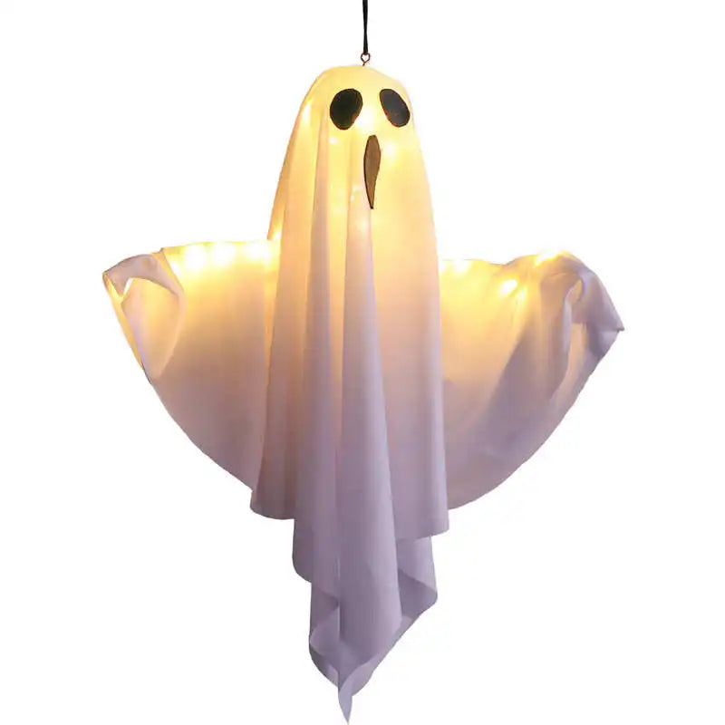 Light-Up Hanging Ghosts – white sheet ghost on a white background