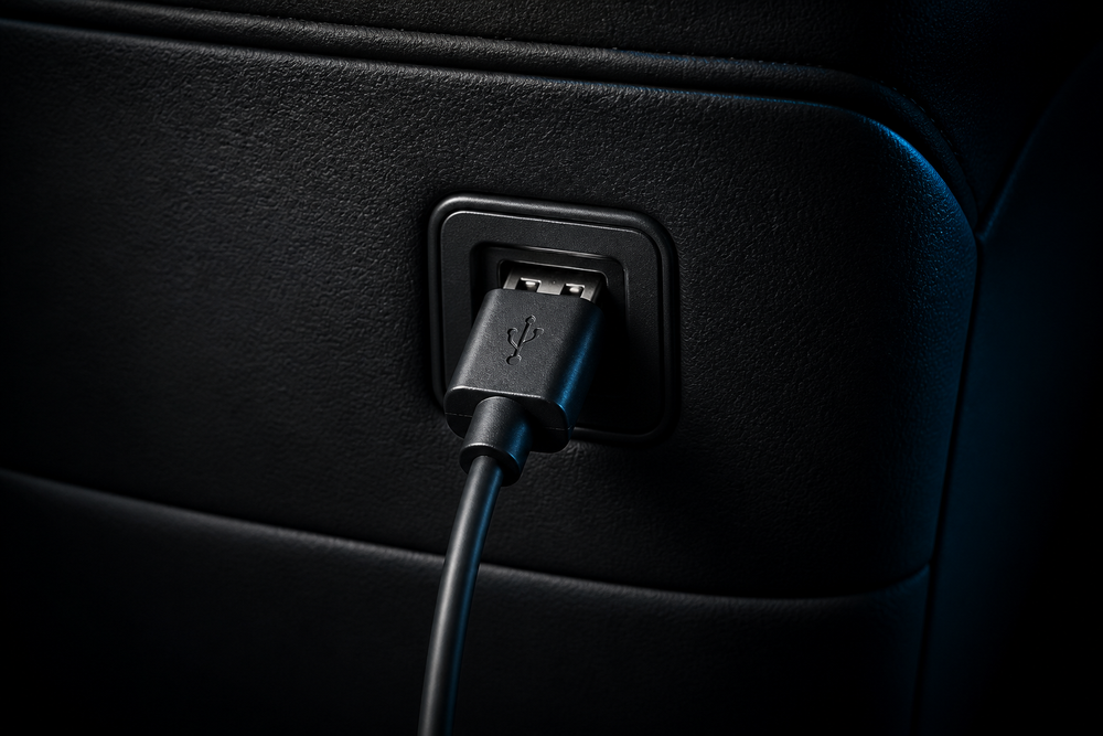Step two: the USB-C cable plugged into a car socket